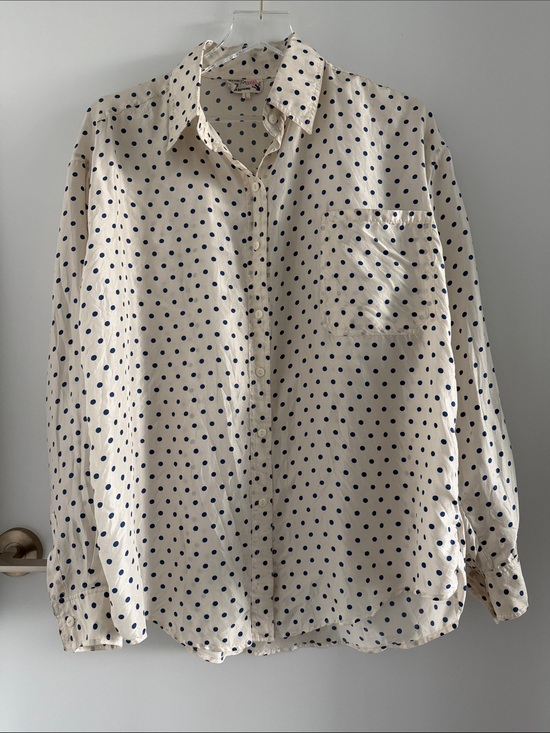 Plum Blossom Tops - Plum Blossom - Vintage 100% Pure Silk Polka Dot Button-Up Shirt
